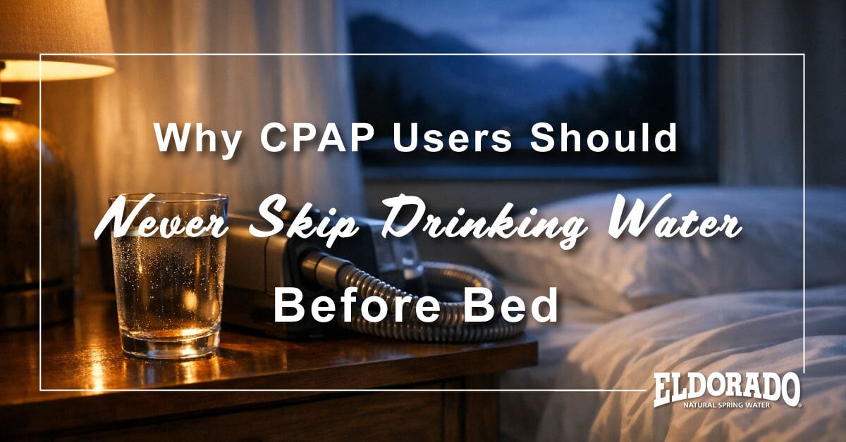Glass of water on bedstand next to CPAP machine